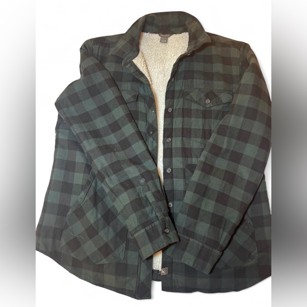 Eddie Bauer Dark Green and Black Checkered Jacket